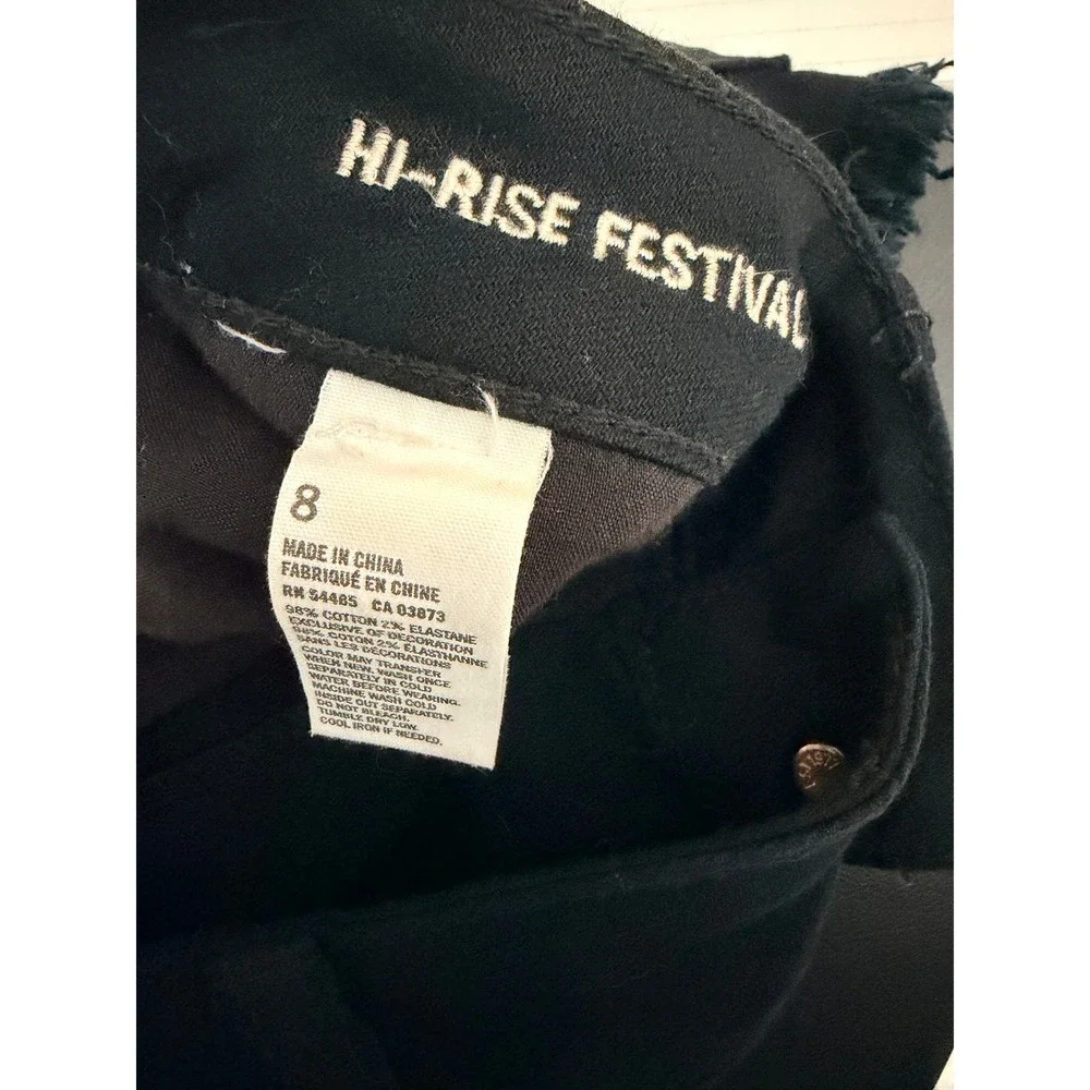 American Eagle Hi-Rise Festival Black Distressed Denim Shorts Size 8 Cut Offs